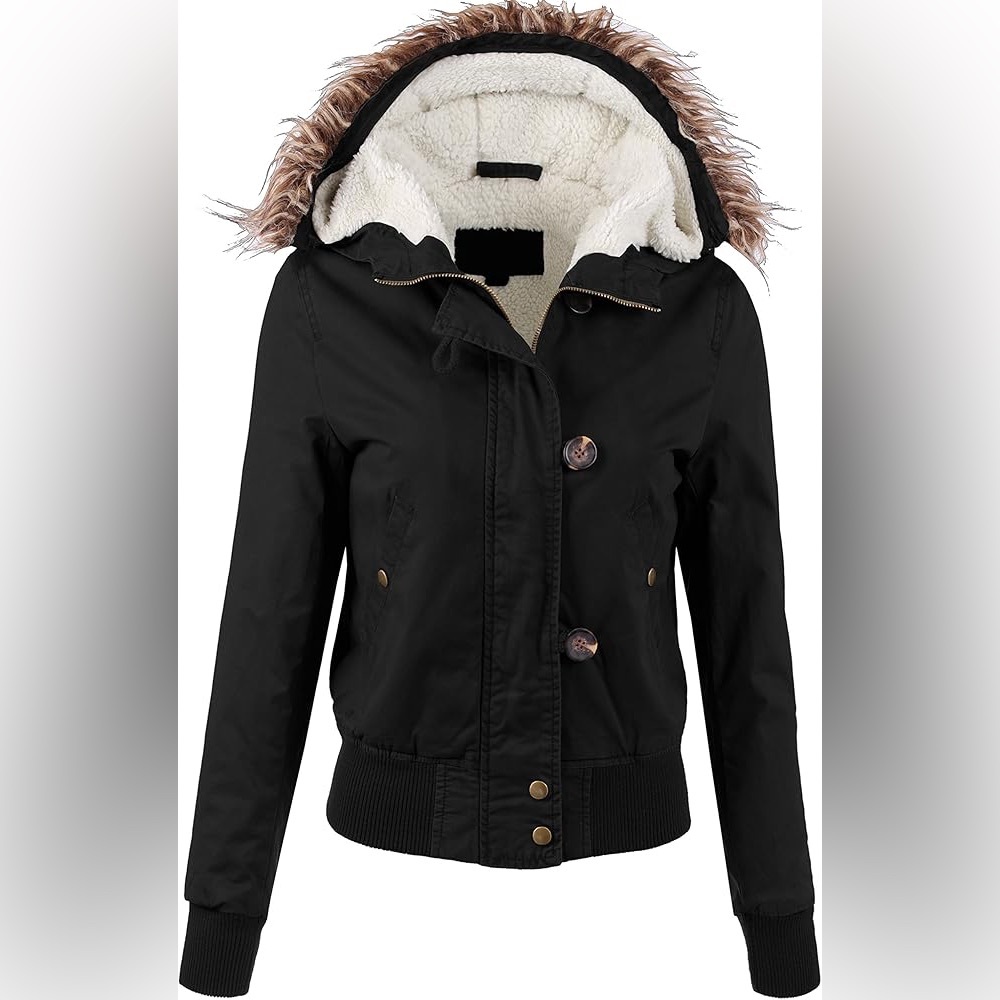 Light Black Jacket with Faux Fur Hood